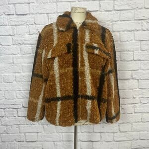 Stoosh Plaid Teddy Zip Up Coat - Size Medium